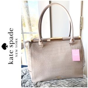 NWT Kate Spade croc leather satchel gray